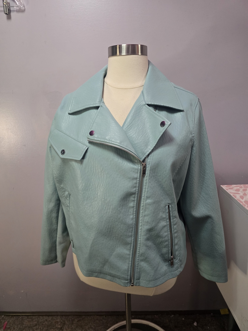 Lane Bryant Light Blue Vegan Leather Moto Jacket - Women Size 22/24